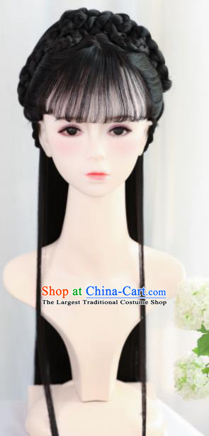 Traditional Chinese Cosplay Ming Dynasty Princess Goddess Wigs Sheath Ancient Nobility Lady Chignon for Women