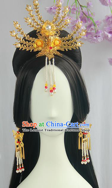 Traditional Chinese Cosplay Tang Dynasty Palace Queen Wigs Sheath Ancient Flying Apsaras Chignon for Women