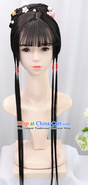 Traditional Chinese Cosplay Ming Dynasty Court Lady Lin Daiyu Wigs Sheath Ancient Flying Apsaras Chignon for Women