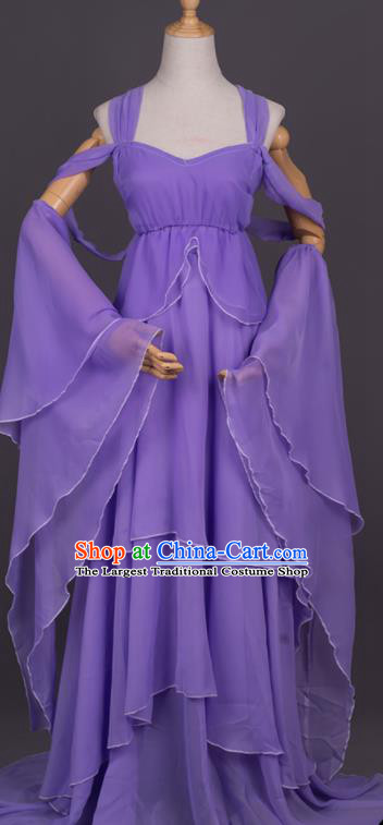 Traditional Chinese Cosplay Female Swordsman Purple Dress Ancient Drama Goddess Costumes for Women