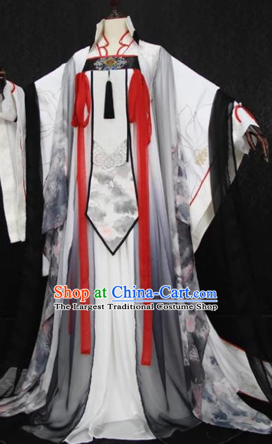 Traditional Chinese Cosplay Court Queen White Dress Ancient Drama Fairy Princess Costumes for Women