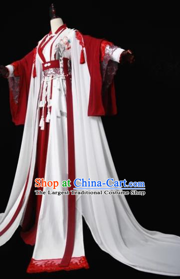 Traditional Chinese Cosplay Court Queen Red Dress Ancient Drama Fairy Princess Costumes for Women