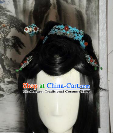 Traditional Chinese Cosplay Swordsman Wigs Sheath Ancient Queen Goddess Chignon for Women