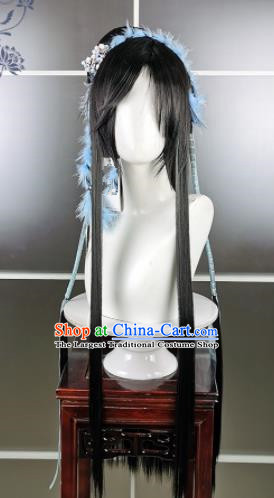 Traditional Chinese Cosplay Palace Princess Black Wigs Sheath Ancient Goddess Chignon for Women