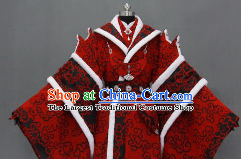 Customize Chinese Traditional Cosplay Taoist King Red Costumes Ancient Swordsman Clothing for Men