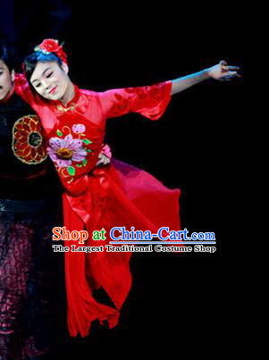 Chinese Female Embroider Classical Dance Red Dress Stage Performance Costume and Headpiece for Women