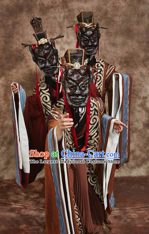 Chinese Drama Yuan Qu Ancient Dance Brown Clothing Stage Performance Dance Costume for Men