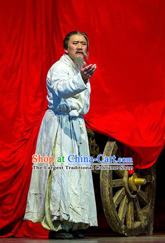 Chinese Drama Fu Sheng Ancient Qin Dynasty Old Scholar White Clothing Stage Performance Dance Costume for Men