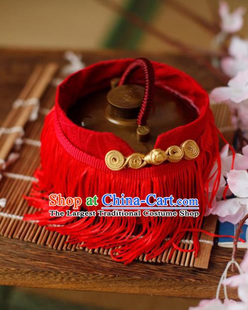 Traditional Chinese Ancient Termofor Cover Embroidered Red Tassel Brocade Bag