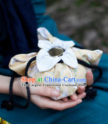 Traditional Chinese Ancient Termofor Cover Magnolia Pattern Yellow Cloth Bag