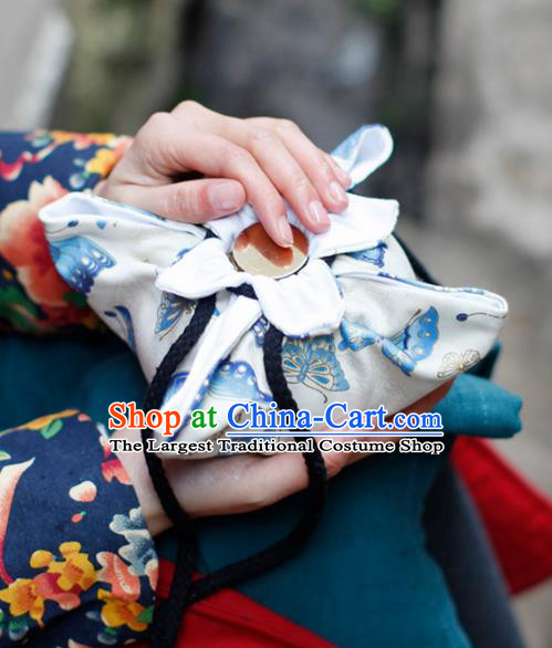 Traditional Chinese Ancient Termofor Cover Butterfly Pattern White Cloth Bag