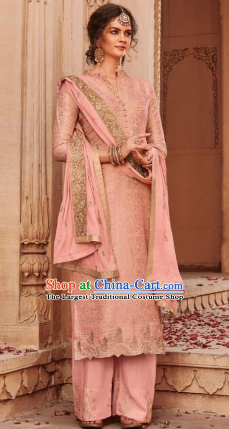 Asian Indian Punjabis Bride Pink Blouse and Pants India Traditional Lehenga Choli Costumes Complete Set for Women