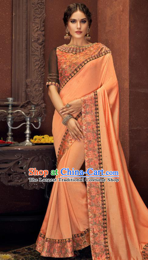 Asian Indian Court Pink Silk Embroidered Sari Dress India Traditional Bollywood Costumes for Women