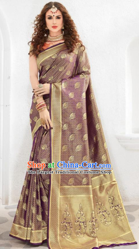 Asian Indian Court Purple Silk Sari Dress India Traditional Bollywood Costumes for Women