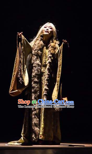 Chinese Zhaojun Chu Sai Ancient Han Dynasty Classical Dance Dress Stage Performance Costume and Headpiece for Women