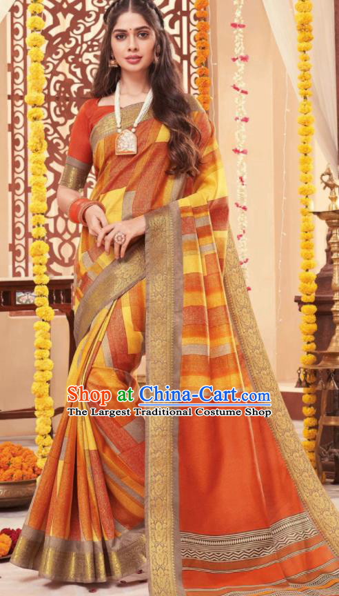 Orange Cotton Asian Indian National Lehenga Sari Dress India Bollywood Traditional Costumes for Women