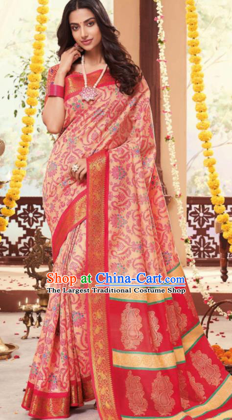 Pink Cotton Asian Indian National Lehenga Sari Dress India Bollywood Traditional Costumes for Women