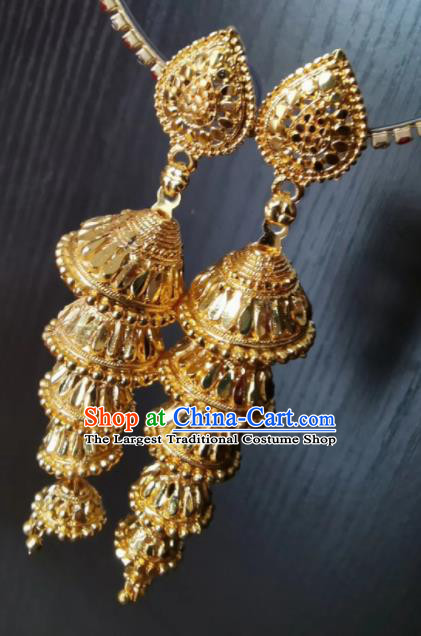 Indian Traditional Belly Dance Golden Ear Accessories Asian India National Earrings for Women