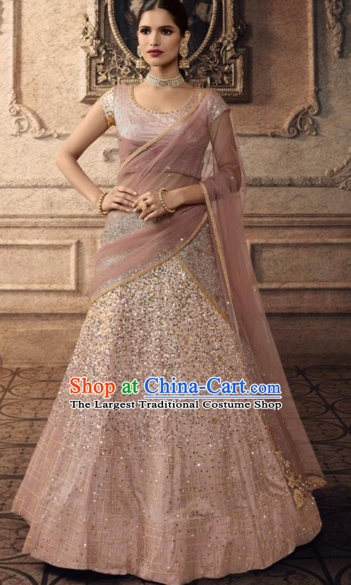 Traditional Indian Lehenga Embroidered Light Pink Dress Asian India National Festival Costumes for Women