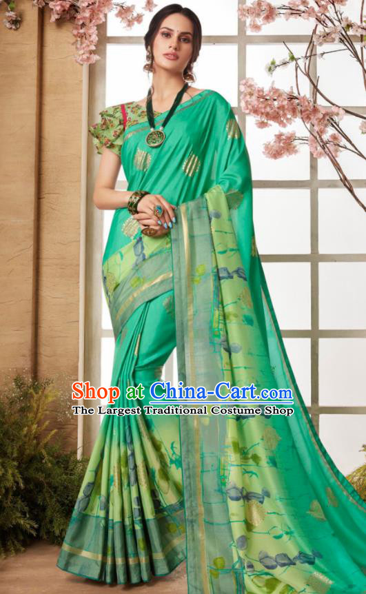 Indian Traditional Bollywood Sari Green Dress Asian India National Festival Costumes for Women