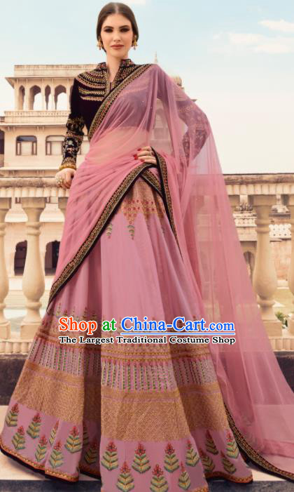 Traditional Indian Embroidered Lehenga Pink Dress Asian India National Bollywood Costumes for Women