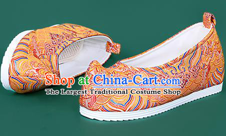 Chinese National Orange Brocade Toe Spring Shoes Traditional Hanfu Shoes Princess Shoes Opera Shoes for Women