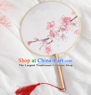 Chinese Traditional Printing Plum Blossom Round Fans Hanfu Silk Palace Fan for Women