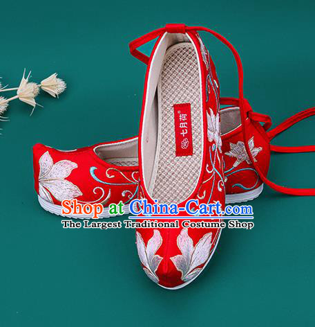 Chinese National Winter Brushed Red Embroidered Shoes Traditional Hanfu Shoes Princess Shoes Opera Shoes for Women