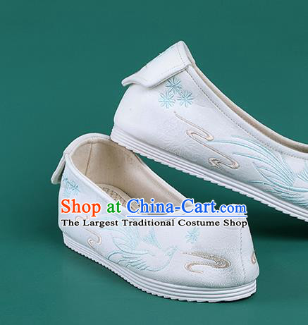 Chinese Traditional Embroidered Bird White Shoes Hanfu Shoes Princess Shoes for Women