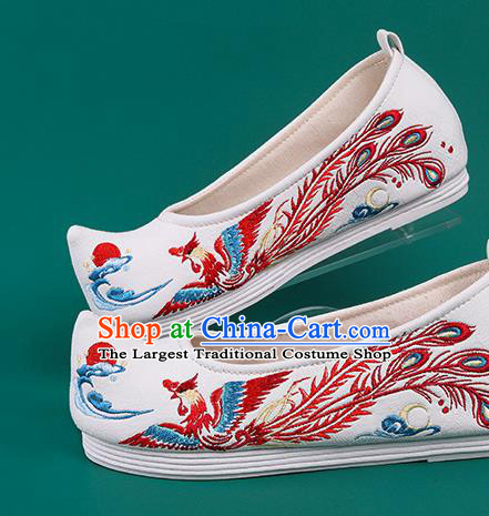 Chinese Traditional Embroidered Phoenix White Shoes Hanfu Shoes Princess Shoes for Women