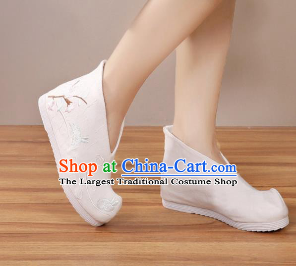 Handmade Chinese White Boots Traditional Embroidered Boots Hanfu Shoes for Women