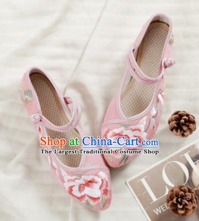 Traditional Chinese National Embroidery Peony Pink Shoes Embroidered Shoes Hanfu Shoes for Women