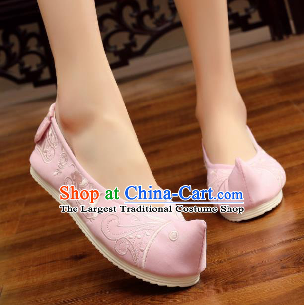 Traditional Chinese National Embroidery Pink Shoes Embroidered Shoes Hanfu Shoes for Women