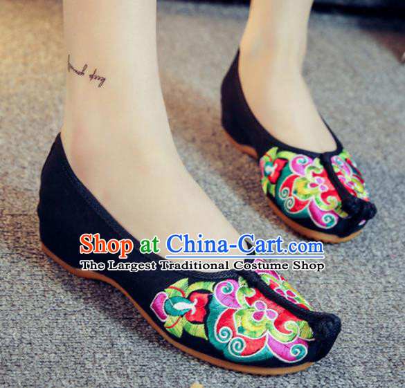 Traditional Chinese Old Beijing Embroidery Black Shoes National Embroidered Shoes Hanfu Shoes for Women