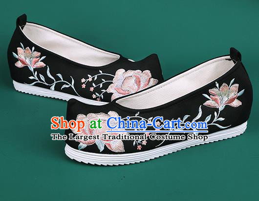 Chinese Traditional Wedding Embroidered Peony Black Shoes Hanfu Shoes Princess Shoes for Women