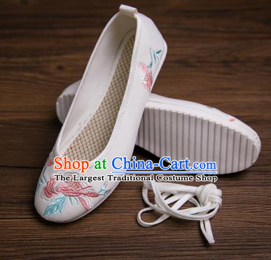 Traditional Chinese Handmade Hanfu Shoes White Embroidered Shoes Cloth Shoes for Women