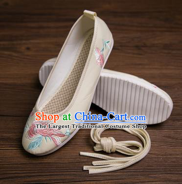 Traditional Chinese Handmade Hanfu Shoes Yellow Embroidered Shoes Cloth Shoes for Women