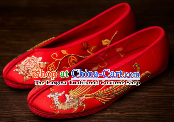 Traditional Chinese Handmade Red Satin Shoes Hanfu Shoes Embroidered Shoes for Women