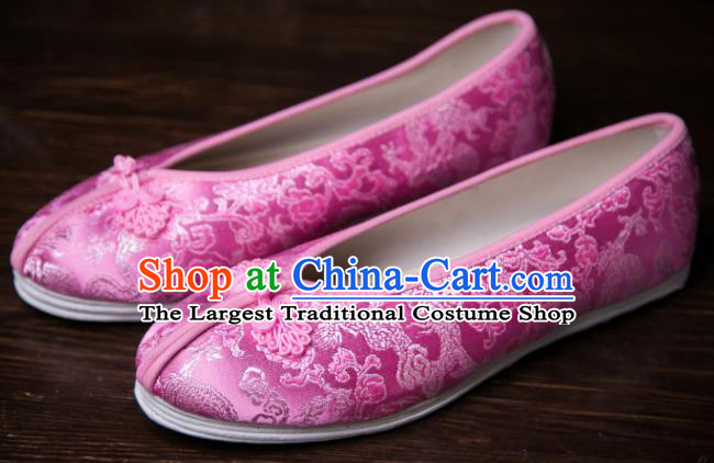 Traditional Chinese Handmade Pink Satin Shoes Hanfu Shoes Embroidered Shoes for Women