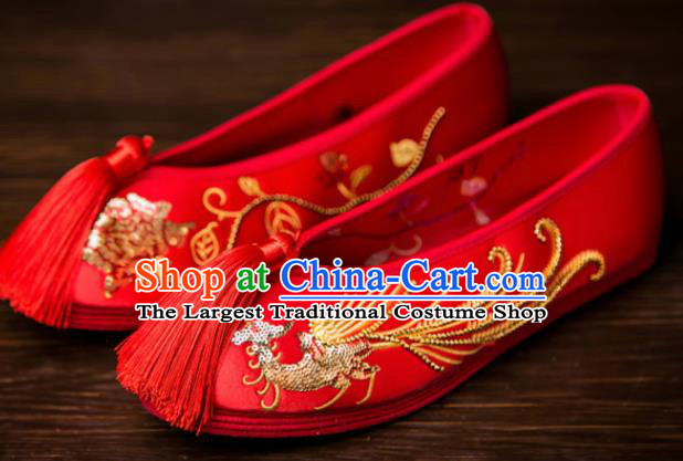 Traditional Chinese Handmade Wedding Red Satin Shoes Hanfu Shoes Embroidered Shoes for Women