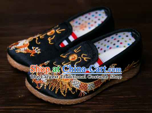 Handmade Chinese Traditional New Year Embroidered Dragon Black Shoes National Shoes Hanfu Shoes for Kids