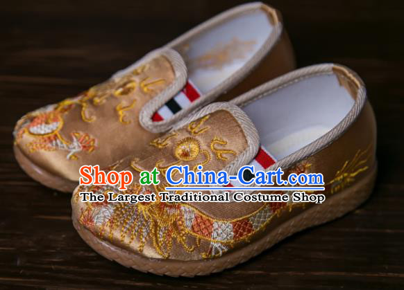 Handmade Chinese Traditional New Year Embroidered Dragon Golden Shoes National Shoes Hanfu Shoes for Kids