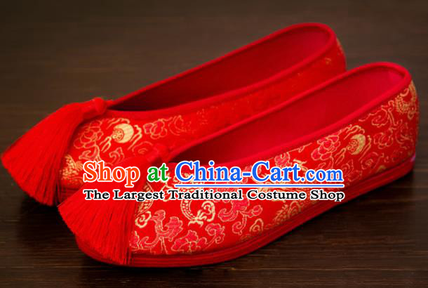 Traditional Chinese Handmade Wedding Shoes Hanfu Red Shoes Bride Shoes for Women