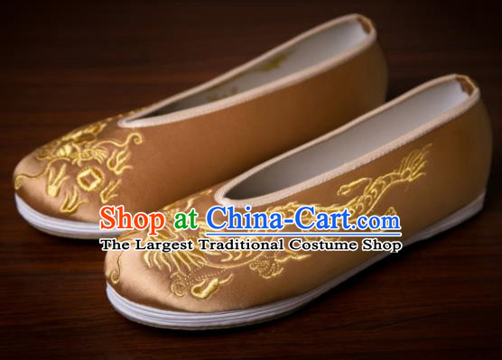 Handmade Chinese Bridegroom Embroidered Dragon Brown Shoes Traditional Kung Fu Shoes Hanfu Shoes for Men