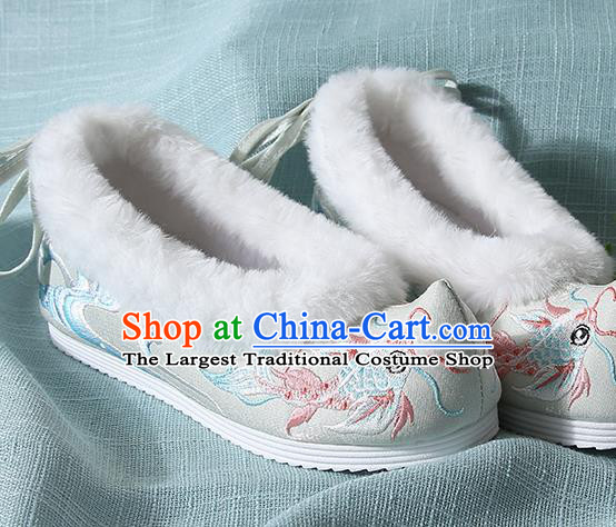 Traditional Chinese Handmade Embroidered Goldfish Light Green Shoes Wedding Shoes Hanfu Shoes Princess Shoes for Women