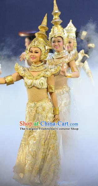 Chinese Chuansi Gongzhu Classical Dance Dress Indian Dance Stage Performance Dance Costume and Headpiece for Women