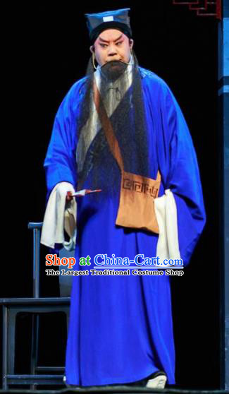 Huizhou Beauty Chinese Peking Opera Old Male Blue Clothing Stage Performance Dance Costume and Headpiece for Men