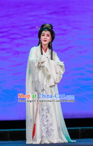 Chinese Shaoxing Opera Bronze Swallow Terrace Xiao Qiao White Dress Stage Performance Dance Costume and Headpiece for Women