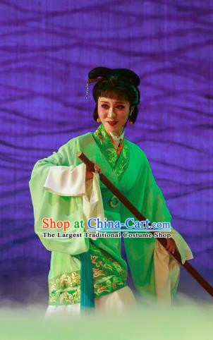 Chinese Shaoxing Opera Bronze Swallow Terrace Green Dress Stage Performance Dance Costume and Headpiece for Women