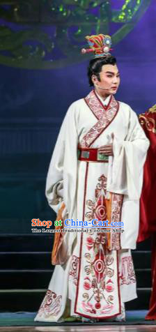 Chinese Shaoxing Opera Bronze Swallow Terrace Prince Cao Pi White Clothing Stage Performance Dance Costume for Men